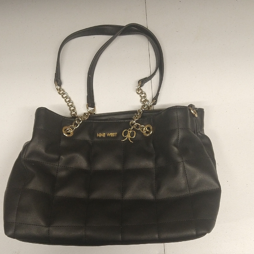 Nine West Black Quilted Shoulder Bag with Gold Accents